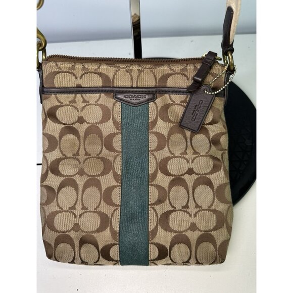 Coach Crossbody Small Canvas Signature Bag Tan/Green - Picture 3 of 9